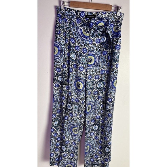 Banana Republic Pleated Blue Floral Boho Wide Leg Belted Sz 2 Silky Pants - Picture 5 of 14